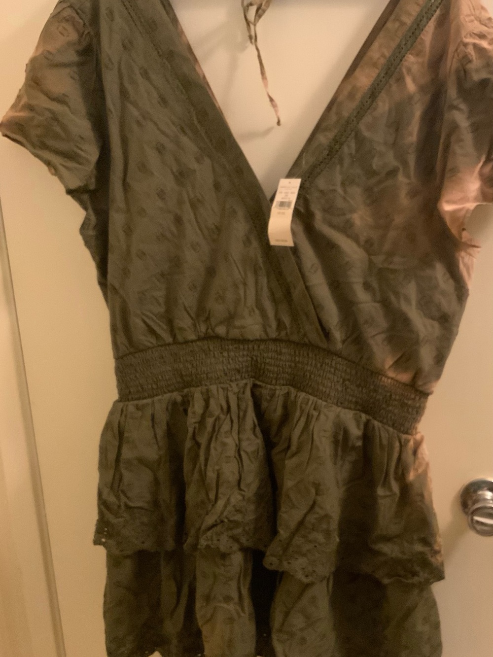 American Eagle Outfitters Olive Green V-Neck Tiered Mini Dress